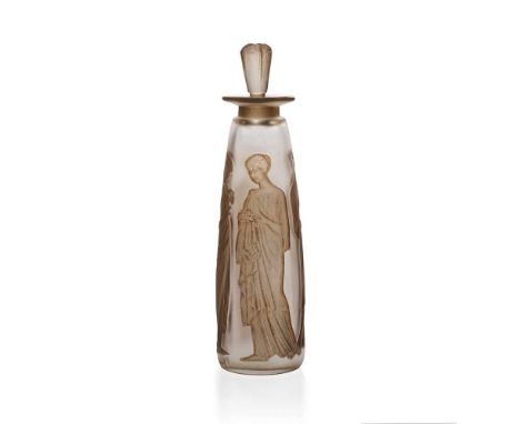 ‡ René Lalique (French 1860-1945) AMBRE ANTIQUE SCENT BOTTLE, COTY - 3 designed 1910clear, frosted and sepia stainedintaglio 