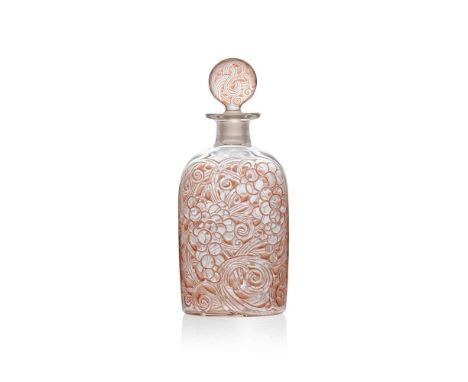 René Lalique (French 1860-1945) RAISINS CARAFE, NO. 3165 designed 1920clear, frosted and sepia stainedmoulded R. LALIQUEDimen