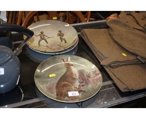 Three Royal Doulton cabinet plates "Kangaroo With Joey", "Aborigines With Hunting Weapons" and "Maritime Provinces"