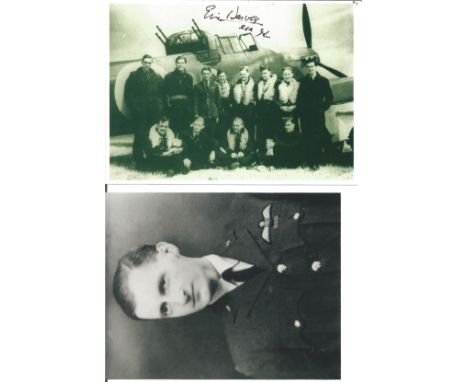 Two b/w Eric Barwell signed 6x4 photos. A group photo of 264 Sqn signed on the front and the other is a portrait of Barwell w