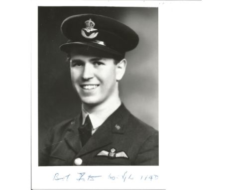 Bob Foster of 605 Sqn in 1940 signed 4x6 b/w portrait photo, signed on bottom below the photograph. Good Condition. All signe
