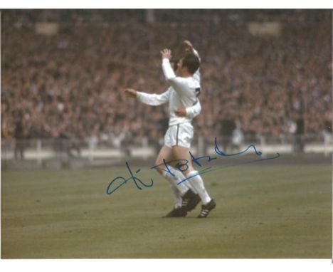 Football Autographed Jimmy Robertson Photo, A Superb Image Depicting Tottenham's Robertson Celebrating With Team Mate Jimmy G