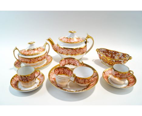 A quantity of early 19th Century Spode teawares, pattern no 984, comprising a teapot with lid, a sucrier and stand, a circula