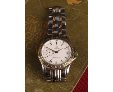 Zenith - an Elite class 6 dual time 18ct gold and stainless steel automatic wristwatch, 38mm diameter case, white dial, Arrow
