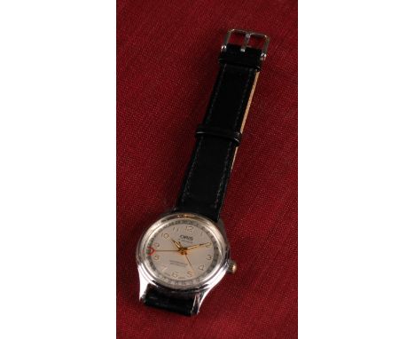 Oris - a 1960s mid-size 30mm diameter stainless steel calendar wristwatch, Ref 302-7285B, the light-cream grey two tone dial,
