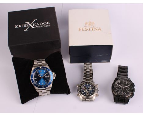 Watches - Festina Chrono Bike divers style wristwatch ref F16969, black dial and case, Arabic numerals and block baton marker