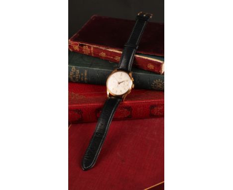 An Evob Chronograph Suisse 18ct gold cased chronometer wristwatch, 36mm diameter case, silver dial, two subsidiary registers,