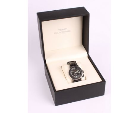 Glycine  -an Airman GL293 world timer automatic wristwatch, Ref. 3928.2,  38mm diameter steel case, black calendar dial with 