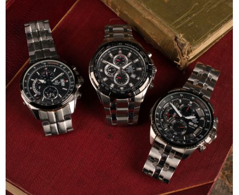 Casio - Ediface Chronograph WR 100M 5118 stainless steel wristwatch, black dial, three subsidiary registers, date aperture, A
