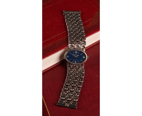 Omega - De Ville lady's silver cased mechanical wristwatch, with oval enamelled faux lapiz lazuli dial, grey painted Roman nu
