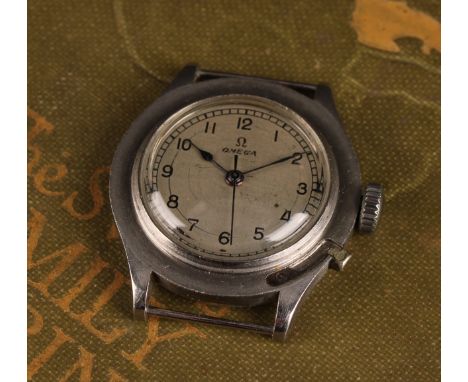 Omega: a Rare second World War stainless steel centre seconds Royal Air Force Air Ministry issue Weems wristwatch head, 32mm 