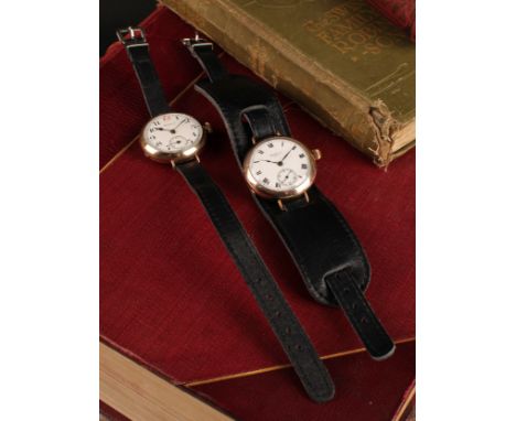 An early 20th WWI period gold plated Waltham trench wristwatch, 33mm diameter case with signed white enamel dial, Arabic nume