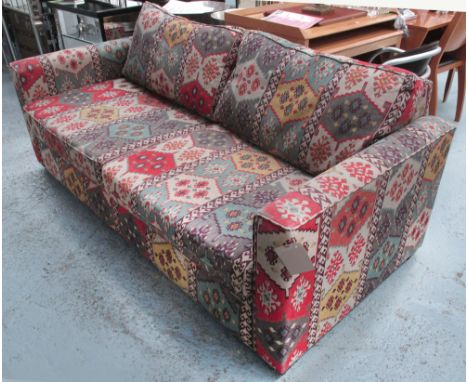 SOFA BED, in a kelim style fabric, 91cm x 190cm x 76cm H.