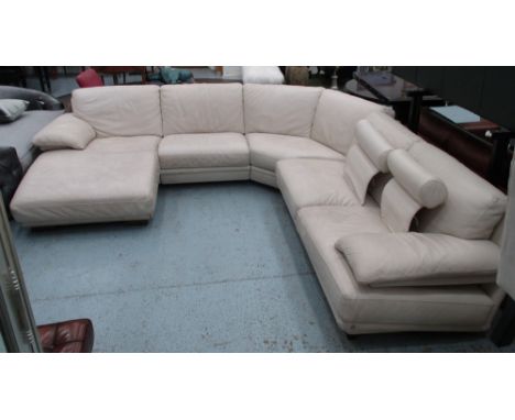 CORNER SOFA, by Natuzzi, cream leather, 290cm x 280cm x 85cm H. (with faults)