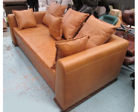 SOFA, in caramel leather, 116cm D x 75cm H x 245cm L. 