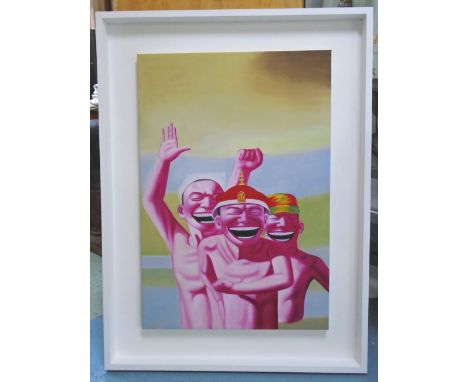 AFTER YUE MINJUN (Chinese, b.1962), 'Figures', giclee print on canvas, 91cm x 62cm, box framed. 