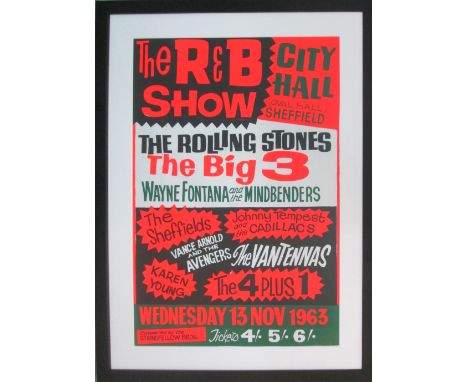 ROLLING STONES 13th NOVEMBER 1963 CONCERT POSTER, City Hall, Sheffield, screenprint, framed and glazed. 47cm x 68cm