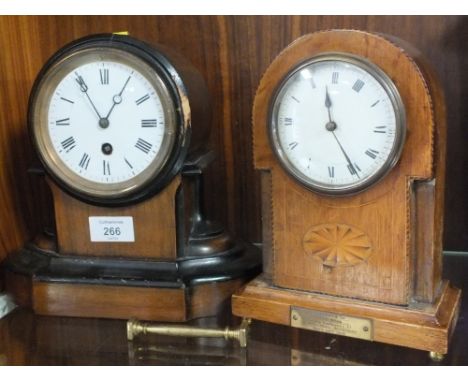 TWO VINTAGE MENTAL CLOCKS TO INCLUDE AN INLAID MAHOGANY EXAMPLE 