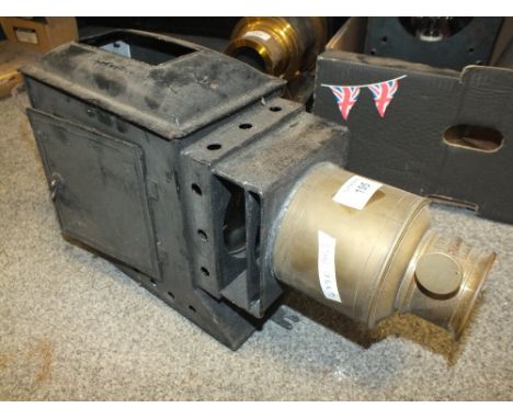 AN ANTIQUE MAGIC LANTERN WITH BRASS LENSE