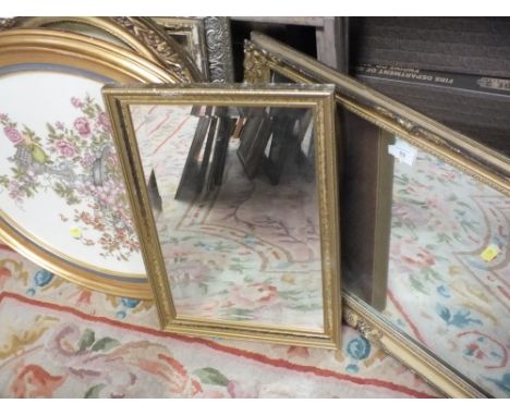 A COLLECTION OF ASSORTED WALL MIRRORS TOGETHER WITH A FRAMED AND GLAZED TAPESTRY