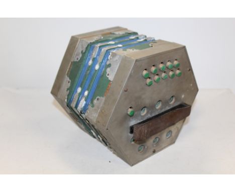 A VINTAGE GREEN SQUEEZE BOX IN BOX A/F