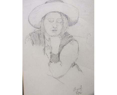 A FRAMED AND GLAZED PENCIL PORTRAIT STUDY OF A LADY SIGNED CHERYL - H 35 CM X W 24 CM