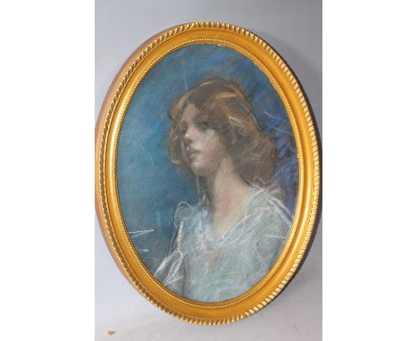 ATTRIBUTED TO JOHN DA COSTA (1867-1951). Oval head and shoulder portrait study of a young girl 'Phyllis', see inscription ver