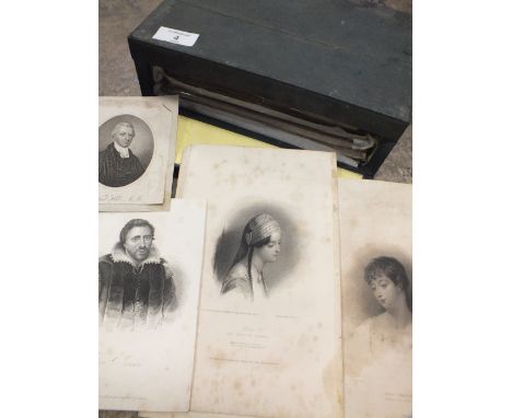 A SMALL CASE OF UNFRAMED ENGRAVINGS TO INCLUDE PORTRAIT STUDIES, LANDSCAPES ETC 