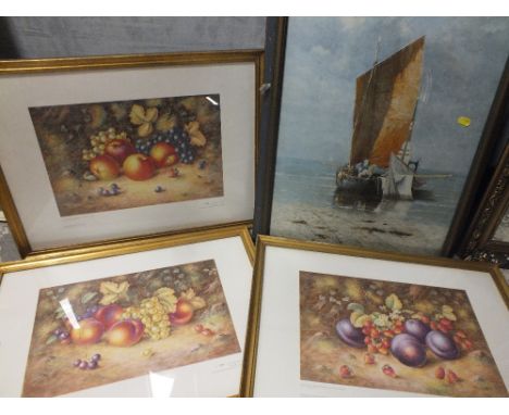 THREE LIMITED EDITION ROYAL WORCESTER FRUIT PAINTING PRINTS TOGETHER WITH FIVE OTHER PRINTS (8)