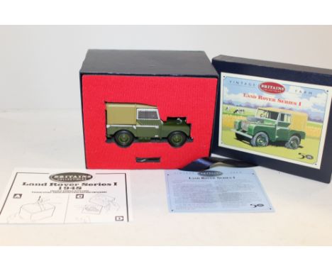 A BOXED BRITAINS VINTAGE FARM LANDROVER SERIES I DIE CAST TOY CAR 