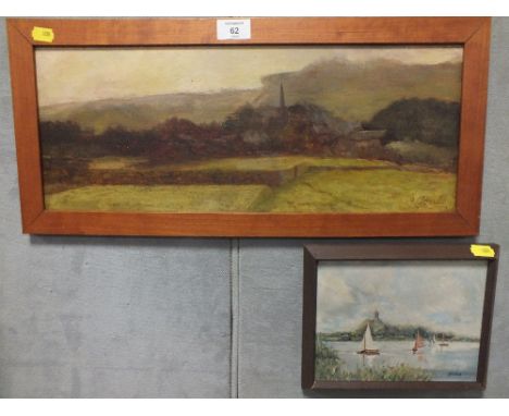TWO FRAMED OILS ON BOARD COMPRISING OF COUNTRY LANDSCAPE SIGNED H G SHAW WITH LABEL VERSO AND A RIVER SCENE WITH SAIL BOATS S