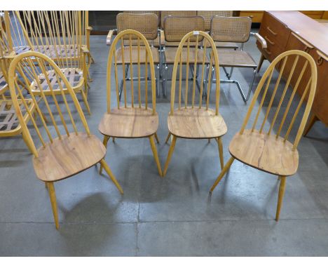 A set of four Ercol elm and beech Quaker chairs 