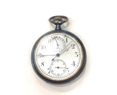 Antique gun metal Omega center second chronograph pocket watch non-working as shown condition no  warranty given 