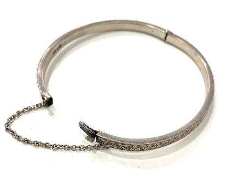 Silver bangle, with safety chain, full silver hallmarks 