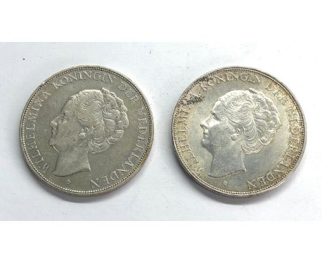 2 silver dutch 2 1/2 Gulden coins 1930 &amp; 1940 weight 50.2g 