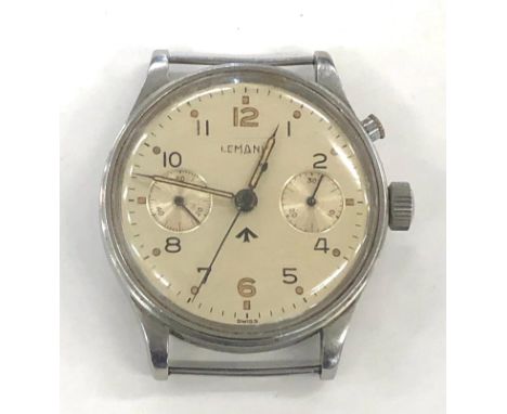 Lemania Monopusher Military Chronograph wristwatch full military markings large over size case measures approx 38mm not inclu