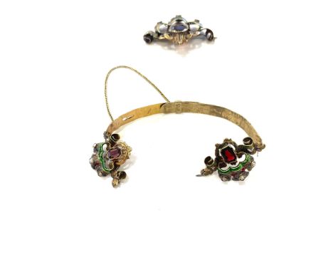 Antique austro Hungarian gold and enamel stone set bracelet, tests high carat gold, in need of restoration, approximate weigh