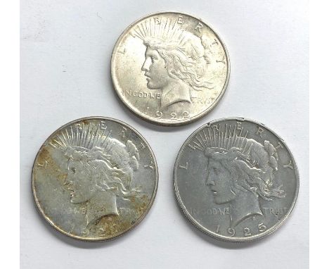 3 U.S.A silver dollars 1925, 1927, 1922 
