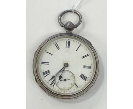 Vintage Gents Hallmarked .925 sterling silver fusee pocket watch key-wind spares and repairs  w/ white enamel dial, black rom