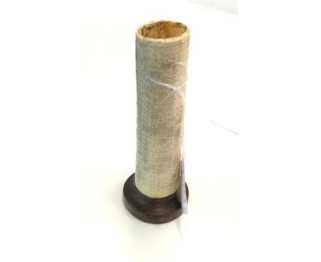 Vintage Chinese carved engraved bone brush pot measures approx height 12cm dia 3cm 