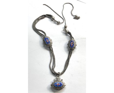 antique silver and enamel ladies albertina watch chain made into a necklace but the chain is damaged shown in images  measure