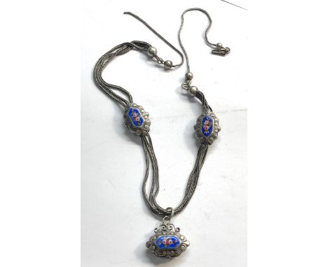 antique silver and enamel ladies albertina watch chain made into a necklace but the chain is damaged shown in images  measure