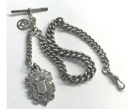 antique graduated chunky silver albert pocket watch chain and fob measures approx 37cm long not including fob or t/bar widest