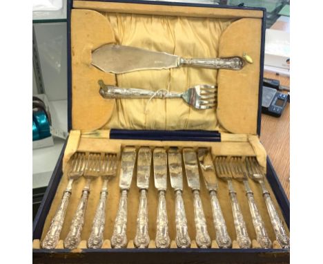 Boxed vintage silver handled fish knife set