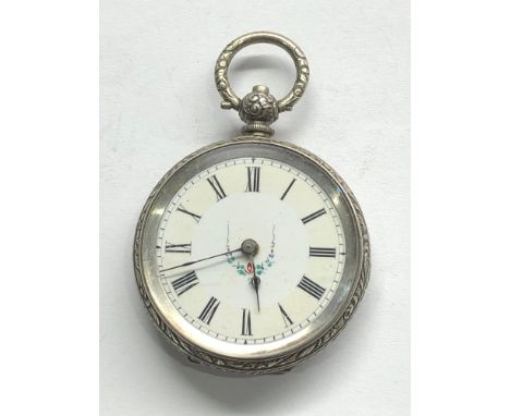 victorian silver Fob watch winds and ticks but no warranty given 
