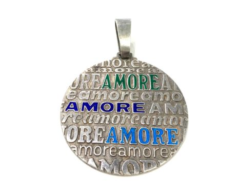 Silver hallmarked Amore large pendant , approximate measurements: 5cm diameter 