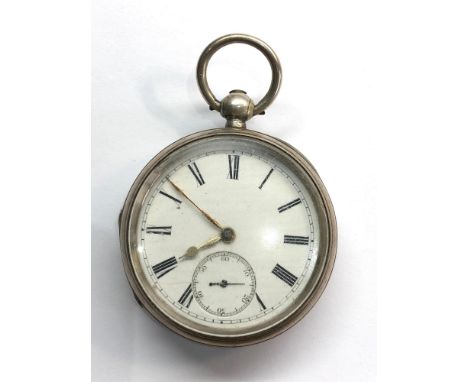 Antique silver pocket watch  it is in as found condition this watch is not working enamel dial good condition gold hands meas