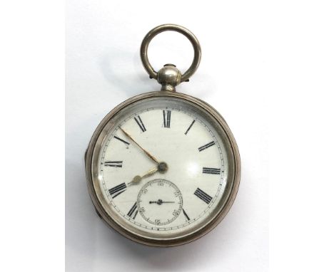 Antique silver pocket watch  it is in as found condition this watch is not working enamel dial good condition gold hands meas