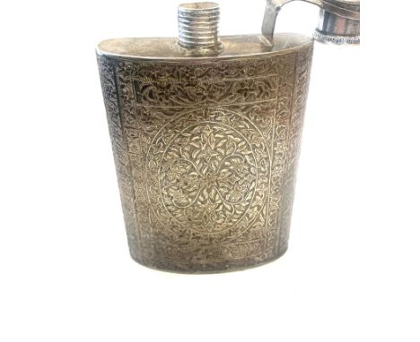 Asian silver hip flask, does have a dent to the front, please view images, no hallmarks but does test as silver. 