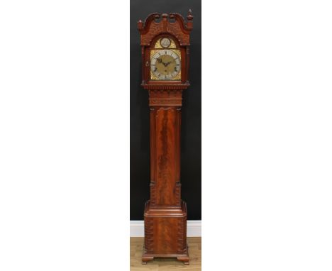 A George III style Chippendale design mahogany dwarf longcase clock, 17cm arched brass dial, silvered chapter ring with Roman